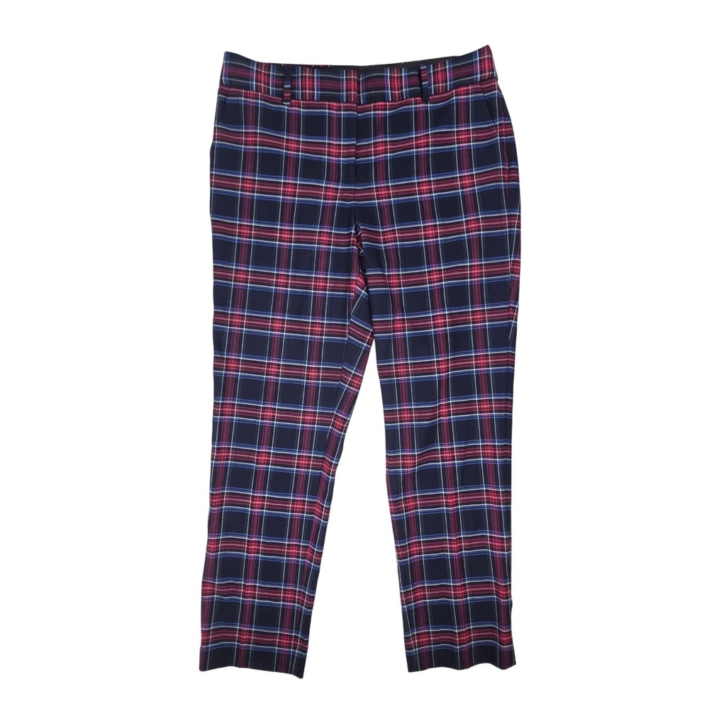 Talbots Hampshire Ankle Pants Womens 10 Indigo Blue Plaid Wool Blend Tartan